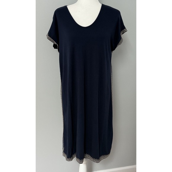 J. Jill Dresses & Skirts - J Jill Relaxed Embroidered T-Shirt Dress Size‎ M Pure Jill Navy Blue Pullover